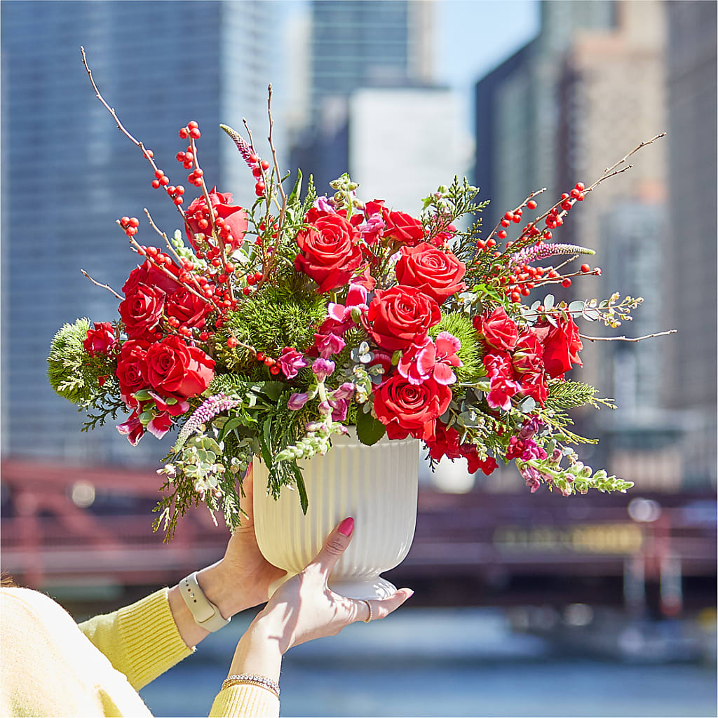 Big Red Bow Bouquet – Lone Oak Gardens, Fairmount IN