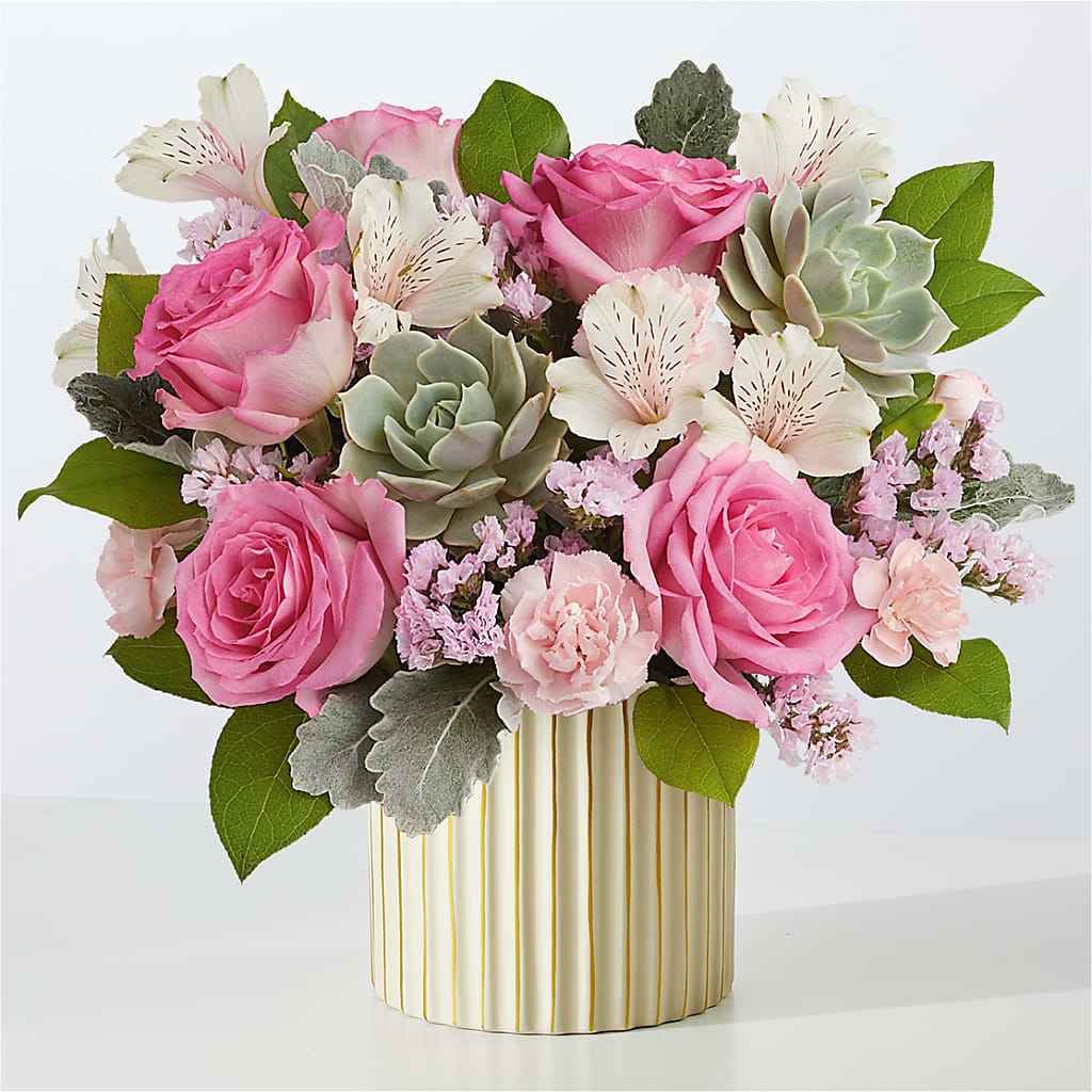 Dusty Rose Bouquet with Ivory Vase – Lone Oak Gardens, Fairmount IN
