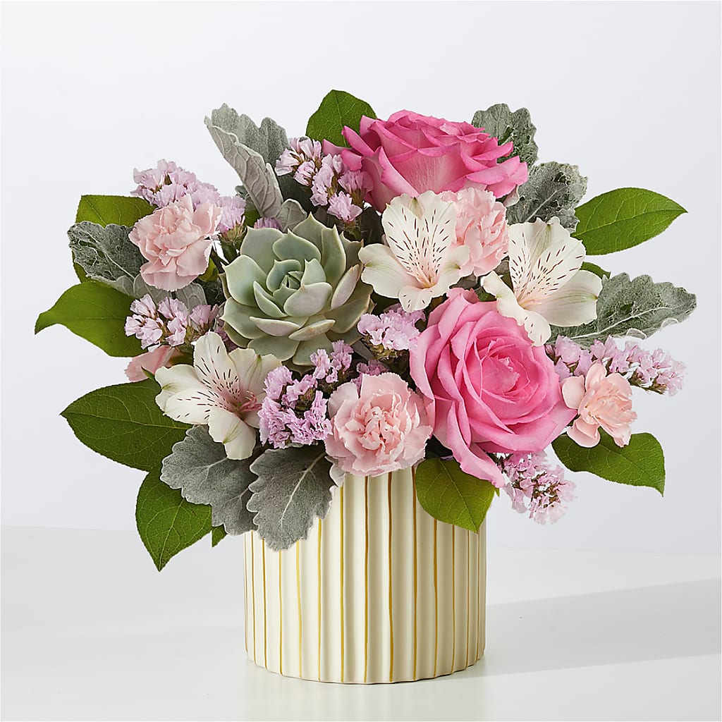 Dusty Rose Bouquet with Ivory Vase – Lone Oak Gardens, Fairmount IN