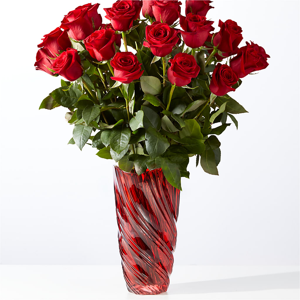 Classic Love Red Rose Bouquet with Luxe Swirl Vase – Lone Oak Gardens, Fairmount IN