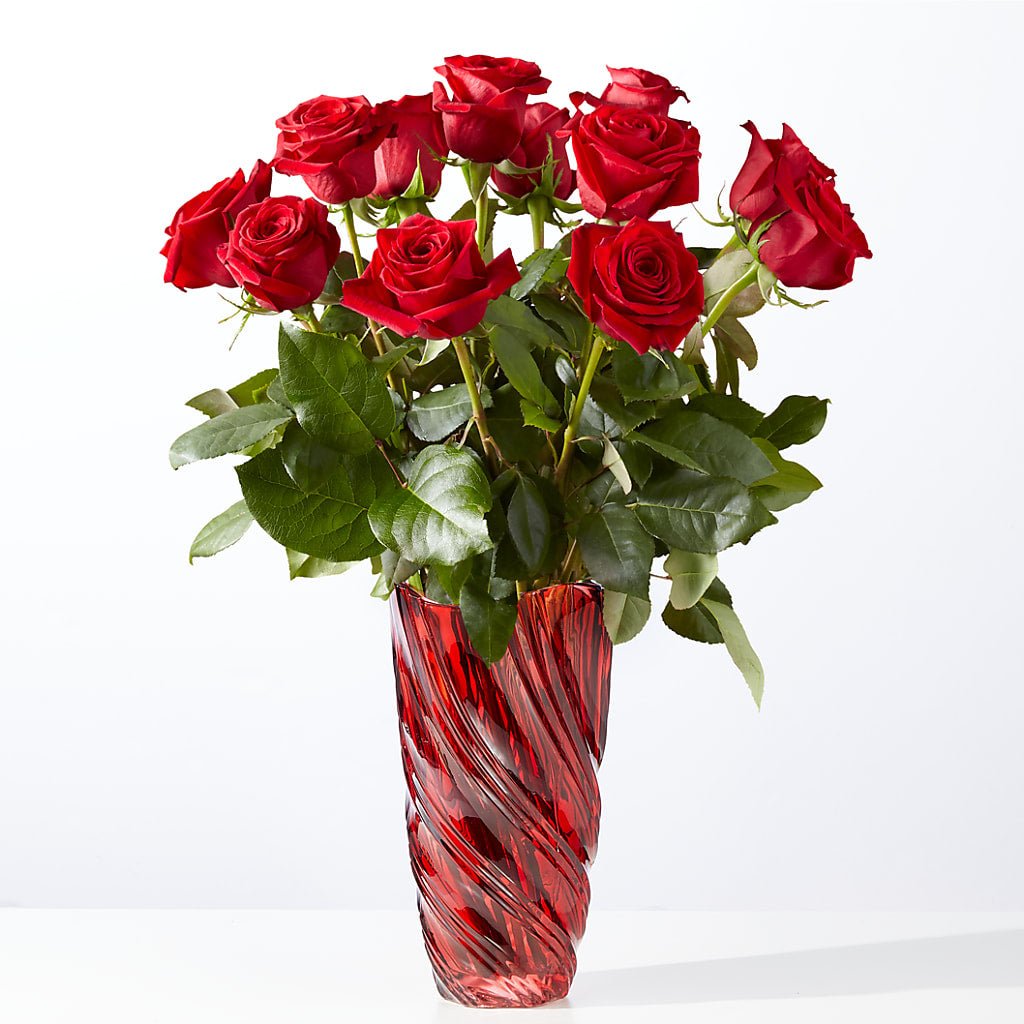 Classic Love Red Rose Bouquet with Luxe Swirl Vase – Lone Oak Gardens, Fairmount IN
