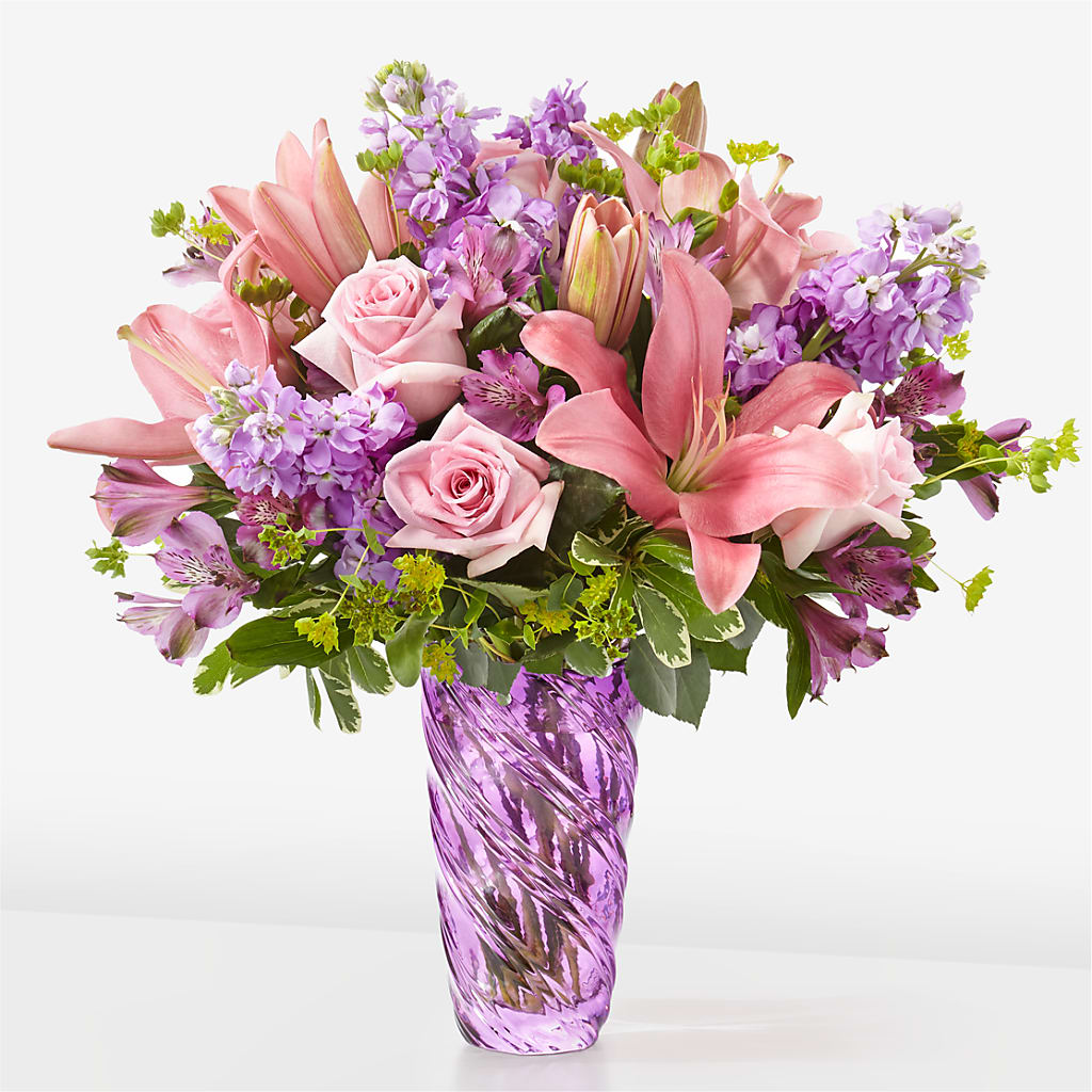 Precious Petals Bouquet with Luxe Swirl Vase – Lone Oak Gardens, Fairmount IN