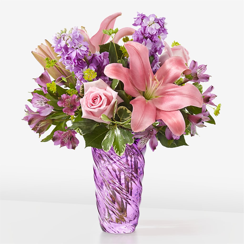 Precious Petals Bouquet with Luxe Swirl Vase – Lone Oak Gardens, Fairmount IN