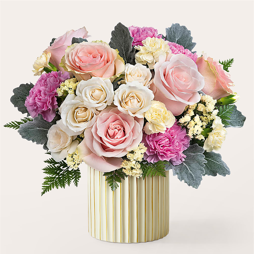 Blissful Moments Bouquet with Ivory Vase –  Lone Oak Gardens, Fairmount IN
