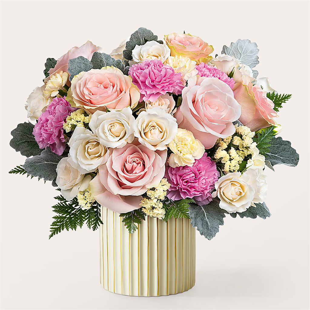 Blissful Moments Bouquet with Ivory Vase –  Lone Oak Gardens, Fairmount IN