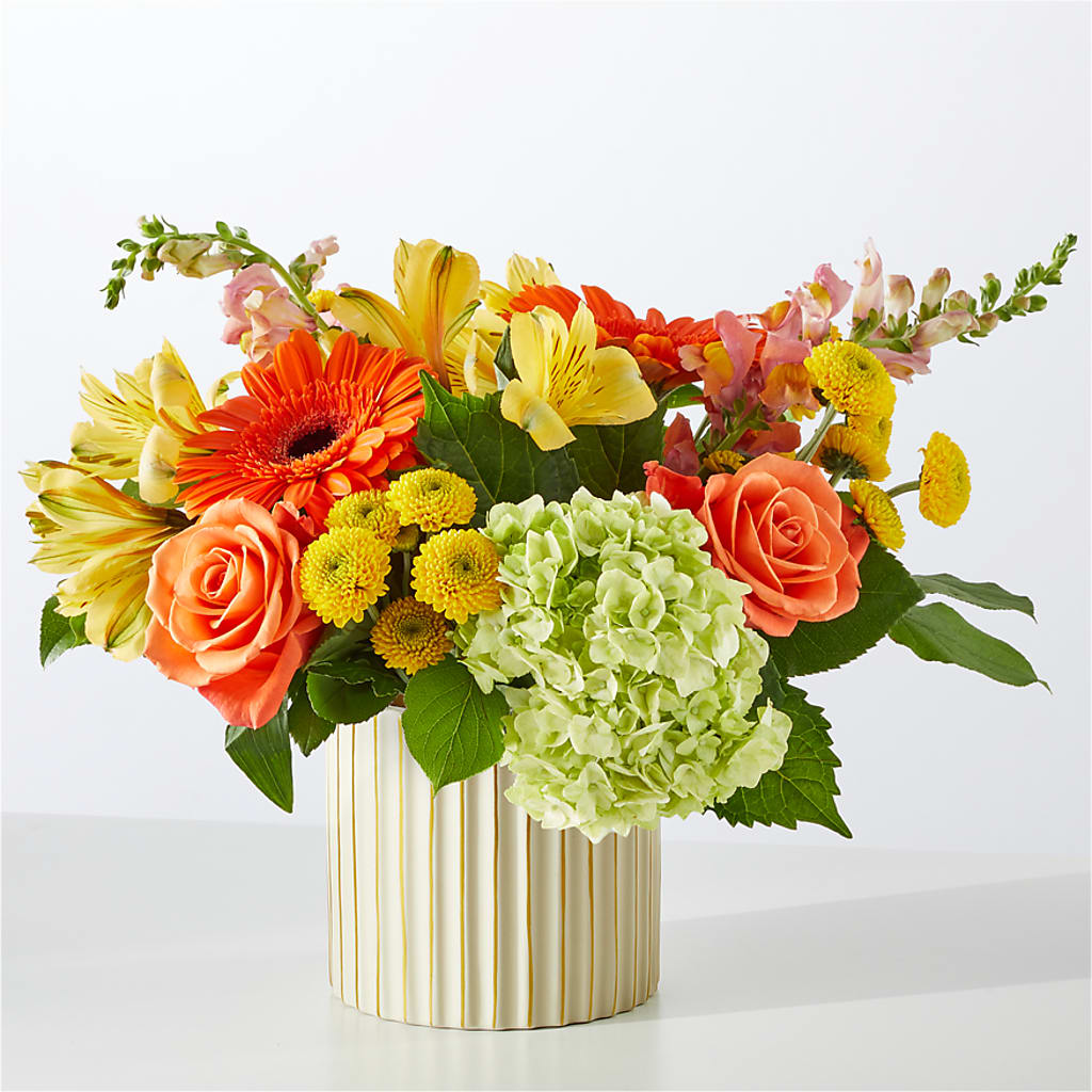Autumn Sunshine Bouquet with Ivory Vase –  Lone Oak Gardens, Fairmount IN