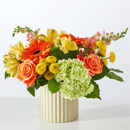 Autumn Sunshine Bouquet with Ivory Vase –  Lone Oak Gardens, Fairmount IN