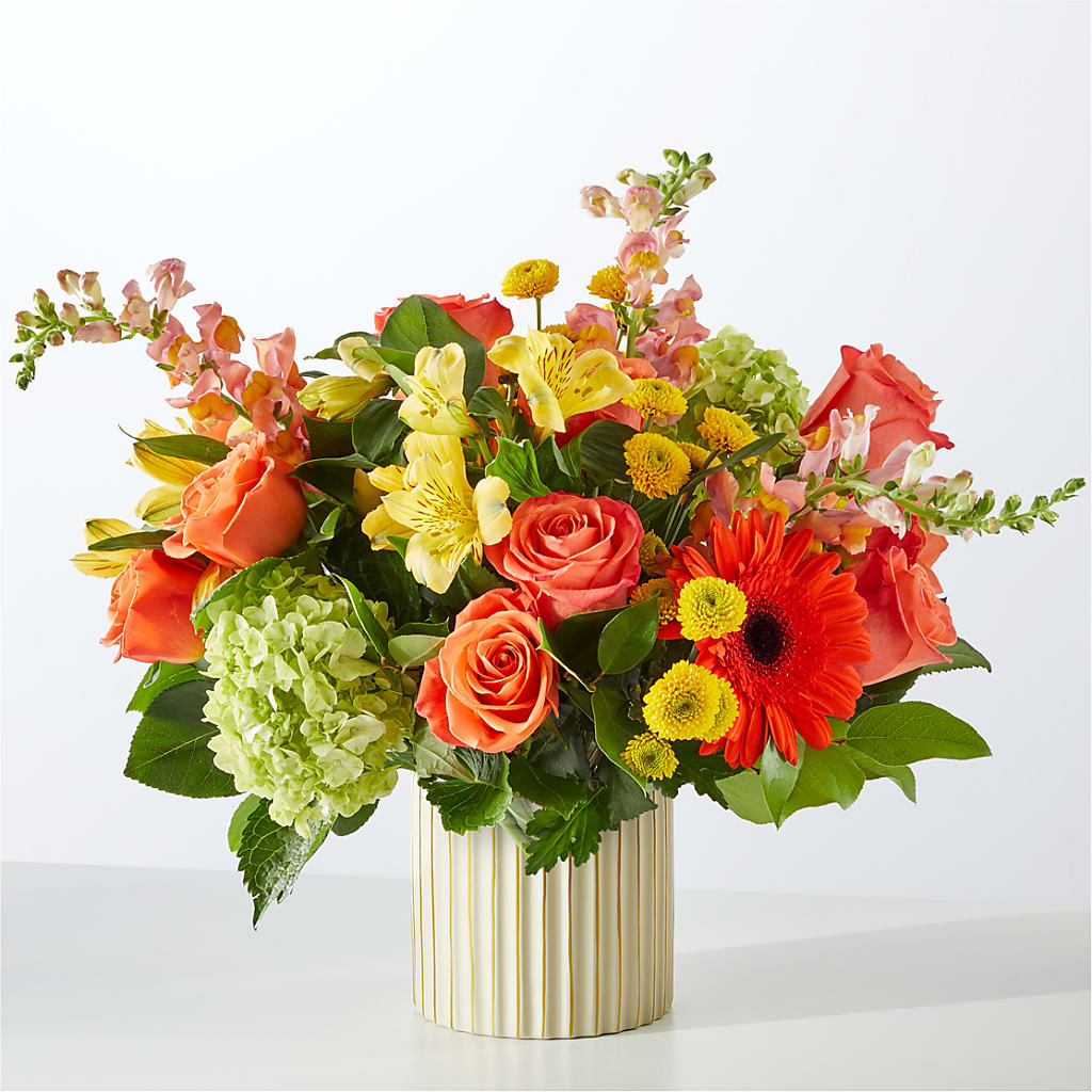 Autumn Sunshine Bouquet with Ivory Vase –  Lone Oak Gardens, Fairmount IN