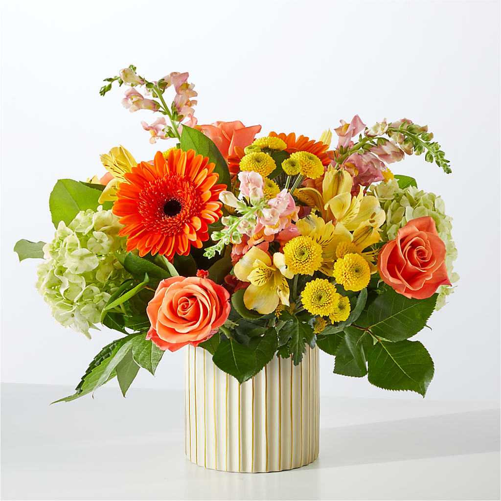 Autumn Sunshine Bouquet with Ivory Vase –  Lone Oak Gardens, Fairmount IN