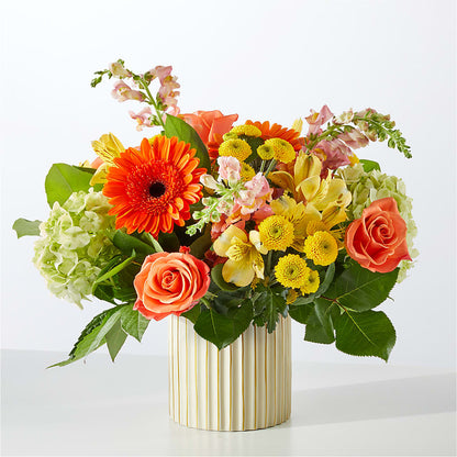 Autumn Sunshine Bouquet with Ivory Vase –  Lone Oak Gardens, Fairmount IN