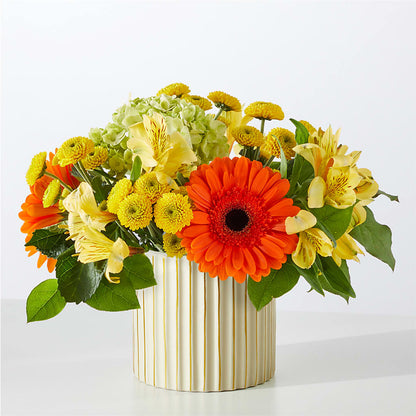 Autumn Sunshine Bouquet with Ivory Vase –  Lone Oak Gardens, Fairmount IN